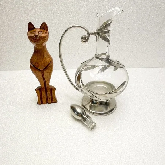 Art Nouveau Style Glass and Pewter Decanter